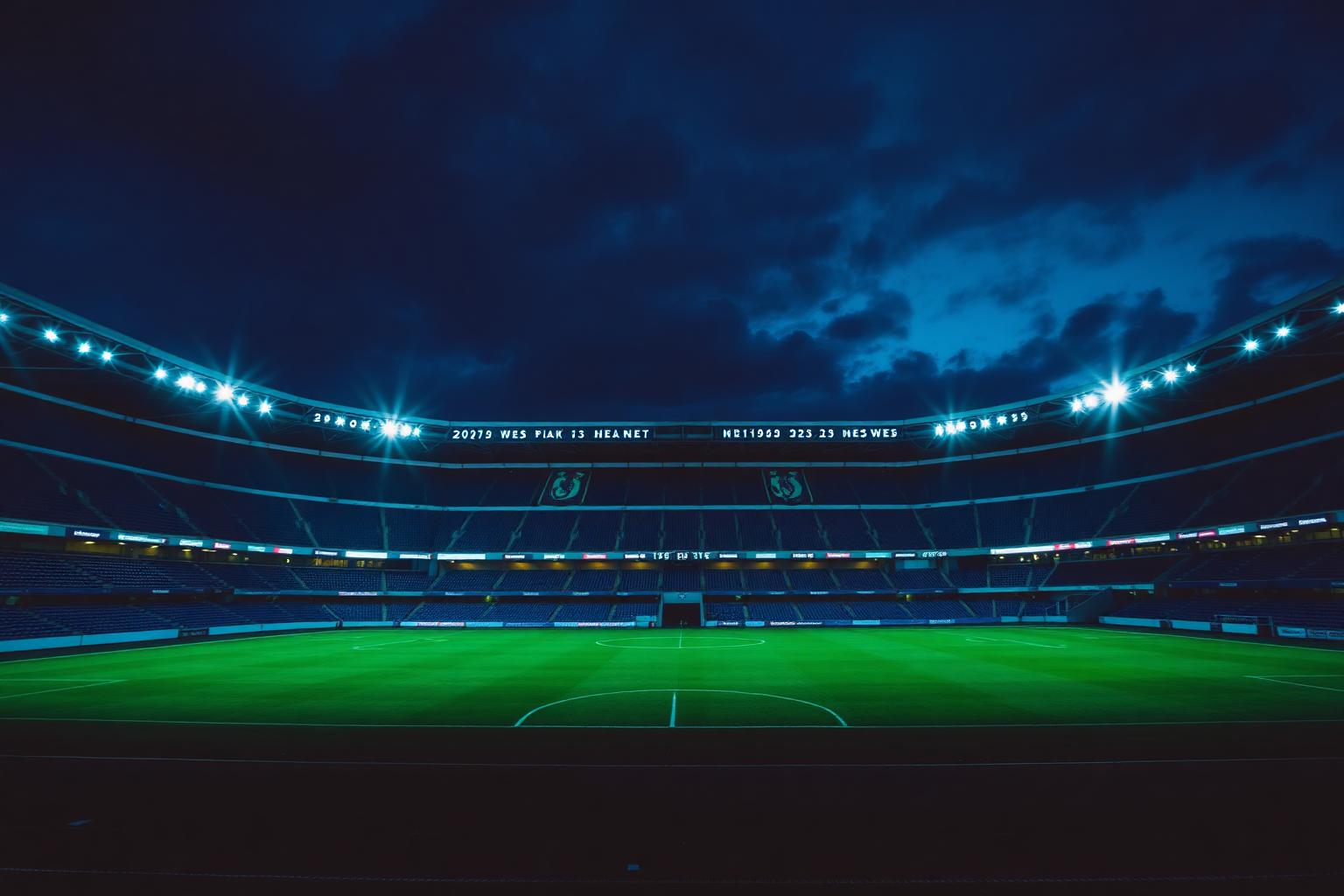 Stadion Ligy mistrů s reflektory za soumraku