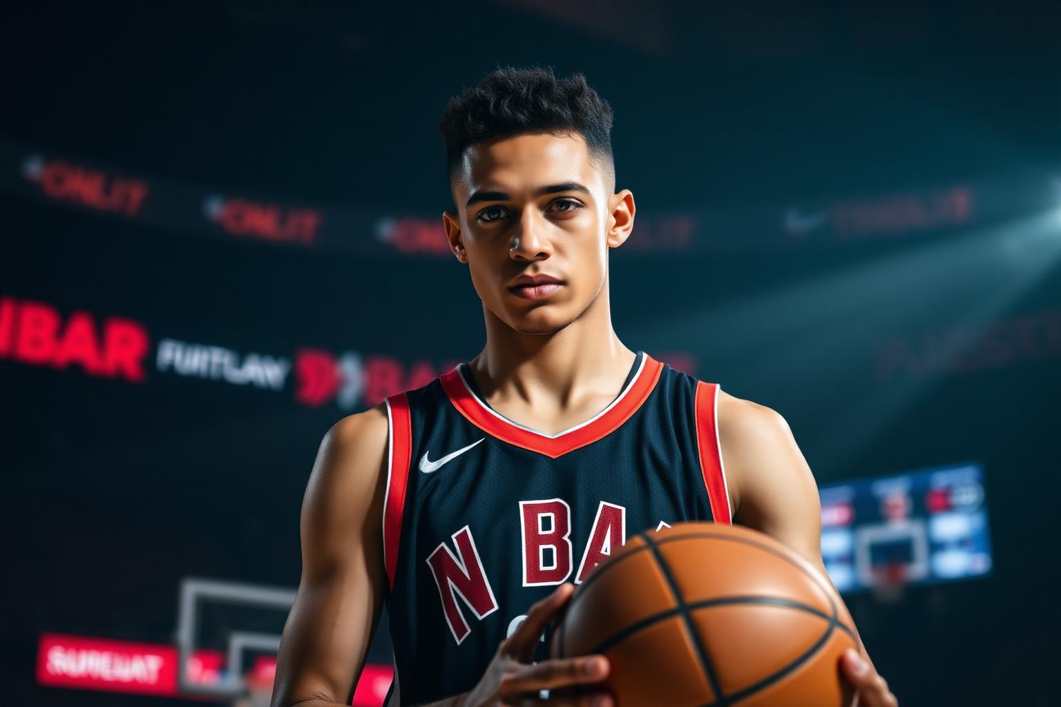 Mladý basketbalista NBA s míčem v ruce
