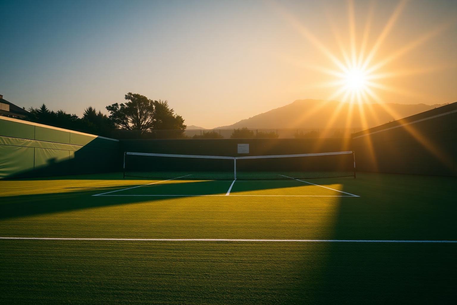 Travnatý dvorec Wimbledonu se síťkou v centru